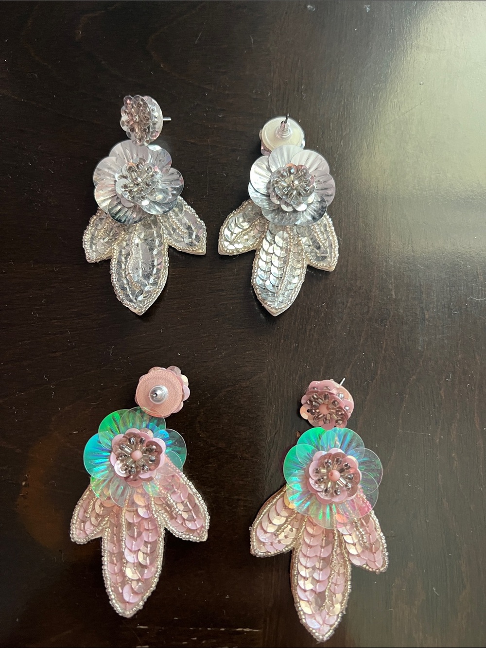 J.Crew Bundle Iridescent Floral Sequin Drop Earrings - Silver & Pink Hues